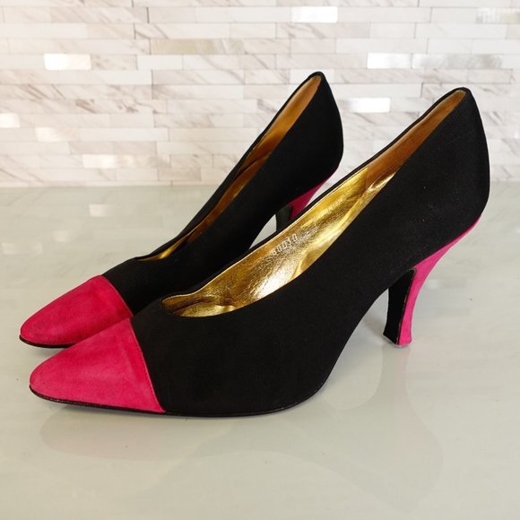 Valentino Womens 6 Black Heels Slip On‎ Pump Sandals Colorblock Pink Italy - Picture 1 of 14
